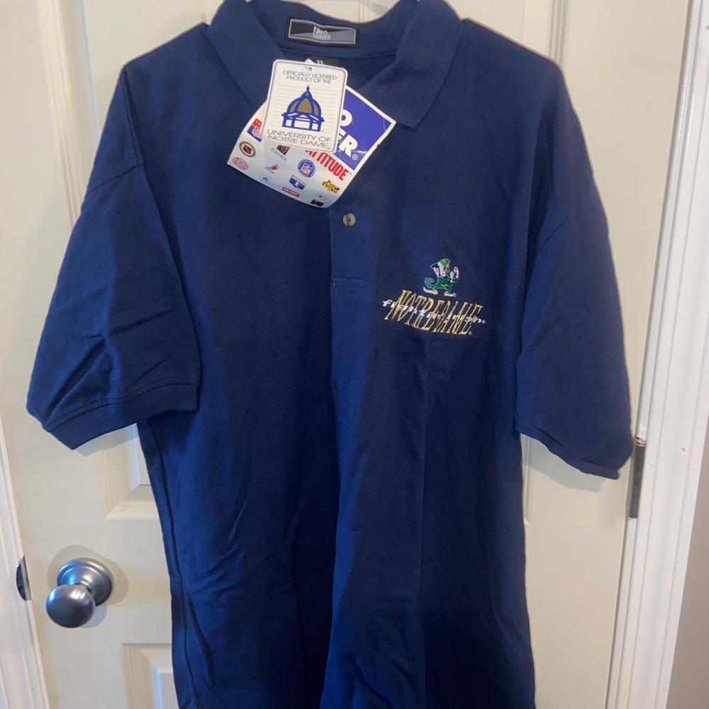 Pro Player vintage NWT deadstock Notre Dame Polo XL 1996 blue.